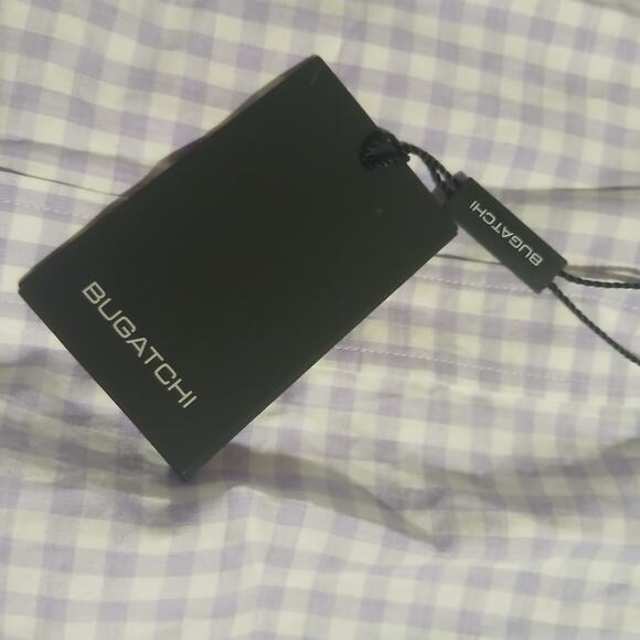 NWT Bugatchi XL men's Shaped Fit lavender check 100% cotton flip cuff long-slv - Picture 7 of 16